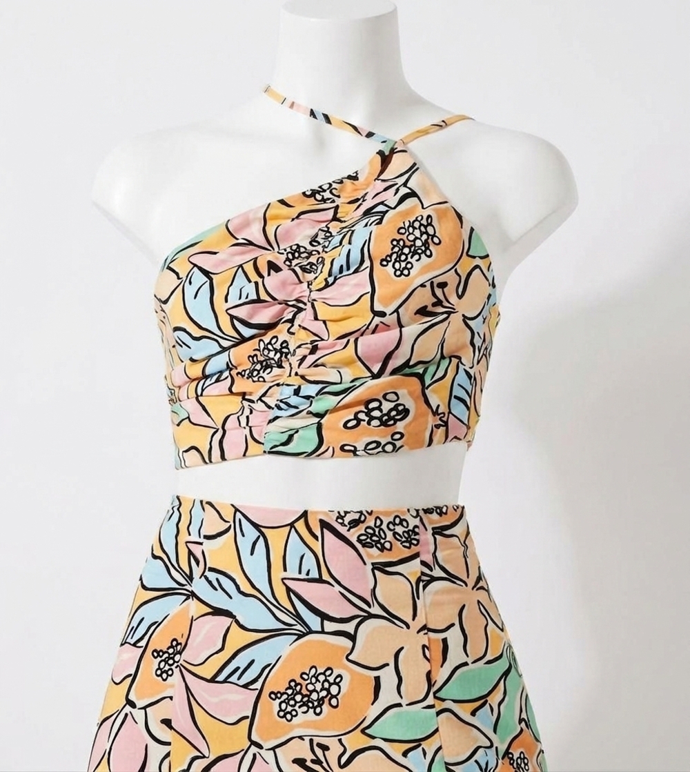 NEW ASTR covina one shoulder crop top in tropical papaya
